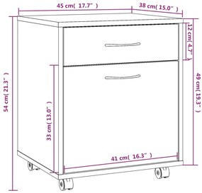 Dulap cu roti, gri sonoma, 45x38x54 cm, lemn prelucrat sonoma gri, 1, 1