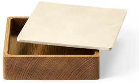 Cutie de depozitare crem-în culoare naturală din lemn și din piele ecologică cu capac, decorativă 11x11x3,5 cm Square Nupo – LIND DNA