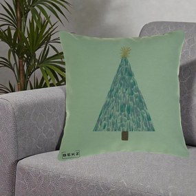 Perna Decorativa Brad de Craciun Acrilic Albastru, 40x40 cm, Verde, Husa Detasabila, Perna Inclusa, BEKZ®