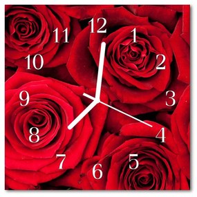Ceas de perete din sticla pătrat Trandafiri Flori &amp; Plante Red