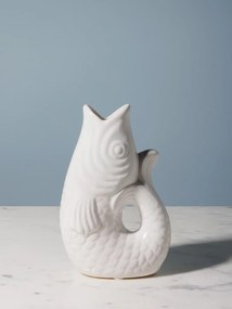 Vaza alba, din ceramica, forma de peste, H20cm Stone