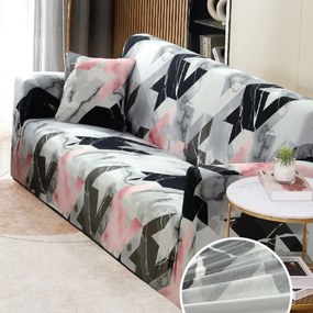 Set huse elastice, canapea 3 locuri + 2 fotolii, cu brate, gri / negru, SHEJ-36