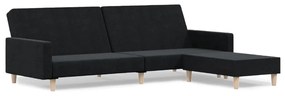3080479 vidaXL Canapea extensibilă cu 2 locuri și taburet negru, textil
