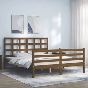 3193999 vidaXL Cadru de pat cu tăblie, maro miere, 160x200 cm, lemn masiv