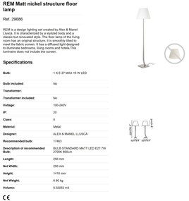 Lampadar / Lampa de podea eleganta design clasic REM nickel/alb