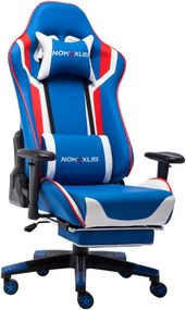 NOKAXUS Scaun gaming, ergonomic, pernă lombară cu masaj, suport pentru picioare, piele PU respirabila, cotiere reglabile, rezistent 150 kg, Albastru