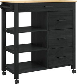 vidaXL Troler de Bucătărie MONZA Negru 84 x 40 x 88,5 cm