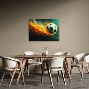 Tablou pe sticlă - Minge de Fotbal în Zbor (70x50 cm)