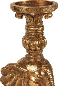 Sfeșnic din polirășină, auriu, model elefant, 38,5 x 14,5 x 12,5 cm, „Mahout”