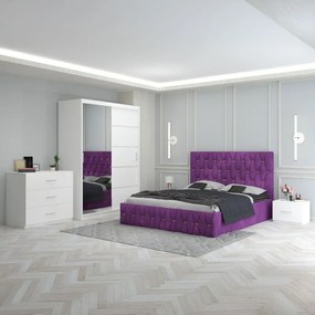 Set Mobila De Dormitor Eric Mov+Comoda,  pat tapitat 160x200cm,  dulap cu oglinda 150x210cm, noptiere
