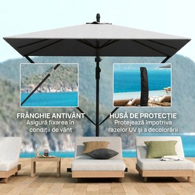 Outsunny Umbrelă Excentrică cu Husă, Corzi Antivânt, Bază în Cruce și Manivelă, 295x250x235 cm, Gri | Aosom Romania