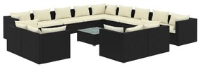 3102911 vidaXL Set mobilier de grădină cu perne, 14 piese, negru, poliratan