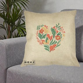 Perna Decorativa Inima Florala Botanica, 40x40 cm, Crem, Husa Detasabila, Perna Inclusa, BEKZ®