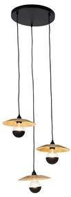 Lampă suspendată rustică neagră cu frânghie 3 lumini - Leia