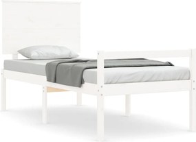 vidaXL Cadru de pat senior cu tăblie single, alb, lemn masiv