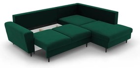 Colțar verde extensibil, cu spațiu de depozitare cu tapițerie din catifea (cu colț pe partea dreaptă-în formă de ”L”) Kyoto – Cosmopolitan Design