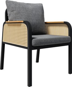 Set modern de masă pentru grădină și terasă, 6 piese, cu cadru din fier în formă de cruce, Negru+Culoare naturală