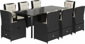 vidaXL Set mobilier de grădină cu perne, 9 piese, negru, poliratan