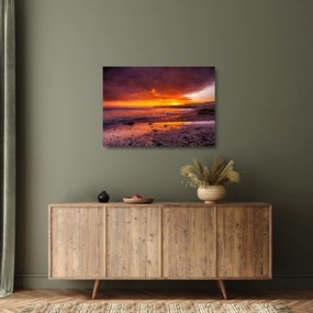 Tablou pe sticlă cu apus de soare la mare (70x50 cm)