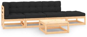vidaXL Set mobilier de grădină cu perne, 5 piese, lemn masiv de pin