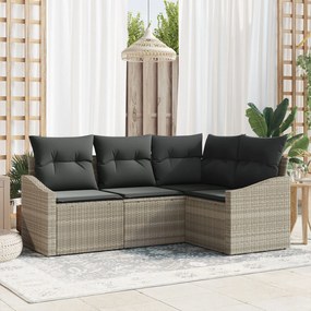 vidaXL Set de canapele pentru grădină 4 pcs Gri deschis Rattan poli