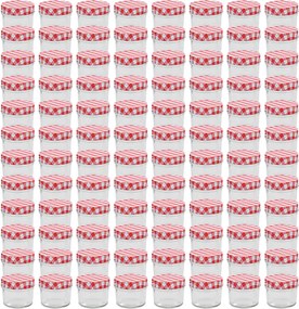 vidaXL Borcane de sticlă pentru gem capace alb și roșu, 96 buc, 110 ml