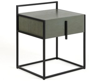 Noptiera, masuta laterala din lemn de cedru si metal Gris/Negro