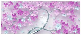 Tablouri cu flori pe trunchi argintiu - abstract (120x50 cm)