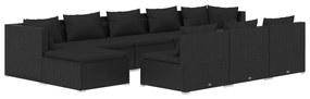 3102016 vidaXL Set mobilier de grădină cu perne, 10 piese, negru, poliratan
