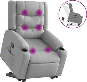 vidaXL Fotoliu de masaj rabatabil cu ridicare, gri deschis, textil