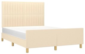Cadru de pat cu tablie, crem, 140x190 cm, textil Crem, 140 x 190 cm, Benzi verticale