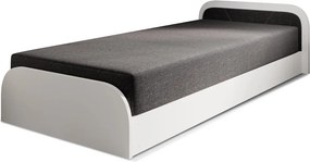 Pat alb/gri închis tapițat/din placă aglomerată de lemn cu spațiu de depozitare cu saltea 80x190 cm Parys – ELTAP