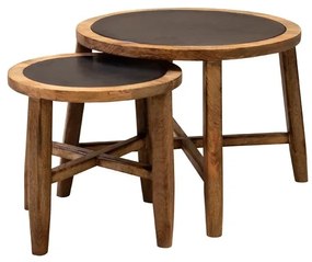 Set 2 masute laterale din metal si lemn de mango, Cap