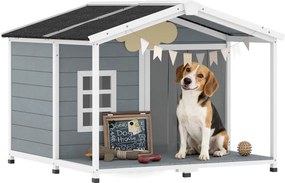PawHut Cușcă pentru câini rezistentă la intemperii, cușcă înălțată din lemn cu acoperiș din asfalt, terasă, pentru câini de talie medie 103x107x83,5cm Gri | Aosom Romania