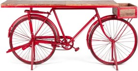 Consolă vintage tip bar din metal roșu antichizat și lemn de mango, „Bycicle"