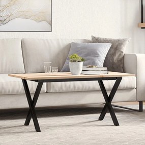 vidaXL Masă de cafea, cadru X, 100x50x45 cm, lemn masiv pin și Oţel