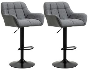 HOMCOM Scaune de bar 2-pack Design retro reglabile în înălțime Piele ecologică Aspect de in Gri + Negru | Aosom Romania