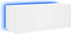 vidaXL Comodă TV de perete cu lumini LED, alb, 80x35x31 cm
