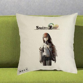 Perna Personalizata Steins Gate Kurisu Makise Anime, 40x40 cm, Ecru, Husa Detasabila, Perna Inclusa, BEKZ®