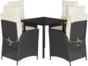 vidaXL Set mobilier de grădină cu perne, 5 piese, negru, poliratan