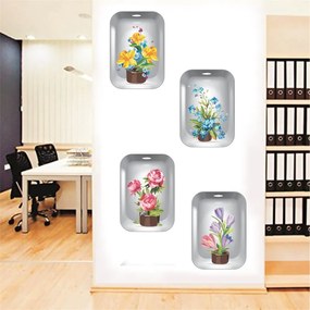 Sticker decorativ Flowers 3D ghiveci cu flori 4 buc/set 140x43cm