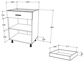 Corp Baza haaus Karo, 1 Sertar, 2 Usi, Stejar Bronz/Alb, 60 x 50 x 80 cm