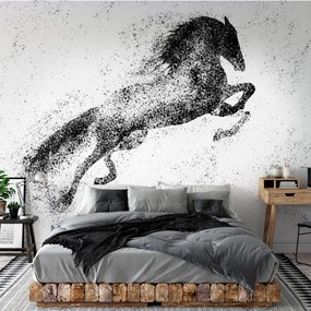 Fototapet - Cal galopant - animal negru sărind expresiv pictat cu puncte