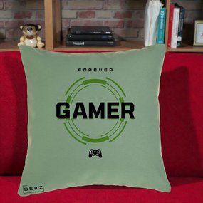 Perna Personalizata Forever Gamer, 40x40 cm, Verde, Husa Detasabila, Perna Inclusa, BEKZ®