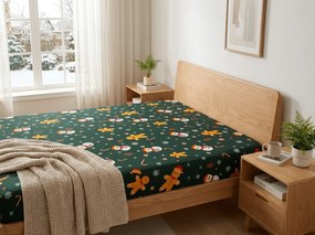 Cearsaf din microfibra SNOWMAN AND GINGERBREAD verde 180x200 cm