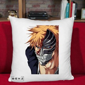 Perna Personalizata Bleach Ichigo Masca Hollow, 40x40 cm, Alb Pufos, Husa Detasabila, Perna Inclusa, BEKZ®