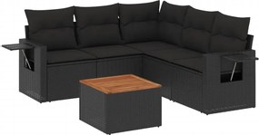 vidaXL Set mobilier de grădină cu perne, 6 piese, negru, poliratan