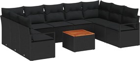 vidaXL Set de canapele pentru grădină 10 pcs Negru poliratan