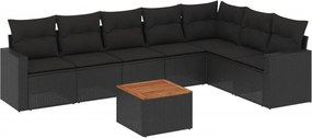 vidaXL Set mobilier de grădină cu perne, 8 piese, negru, poliratan