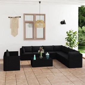 3059497 vidaXL Set mobilier de grădină cu perne, 11 piese, negru, poliratan